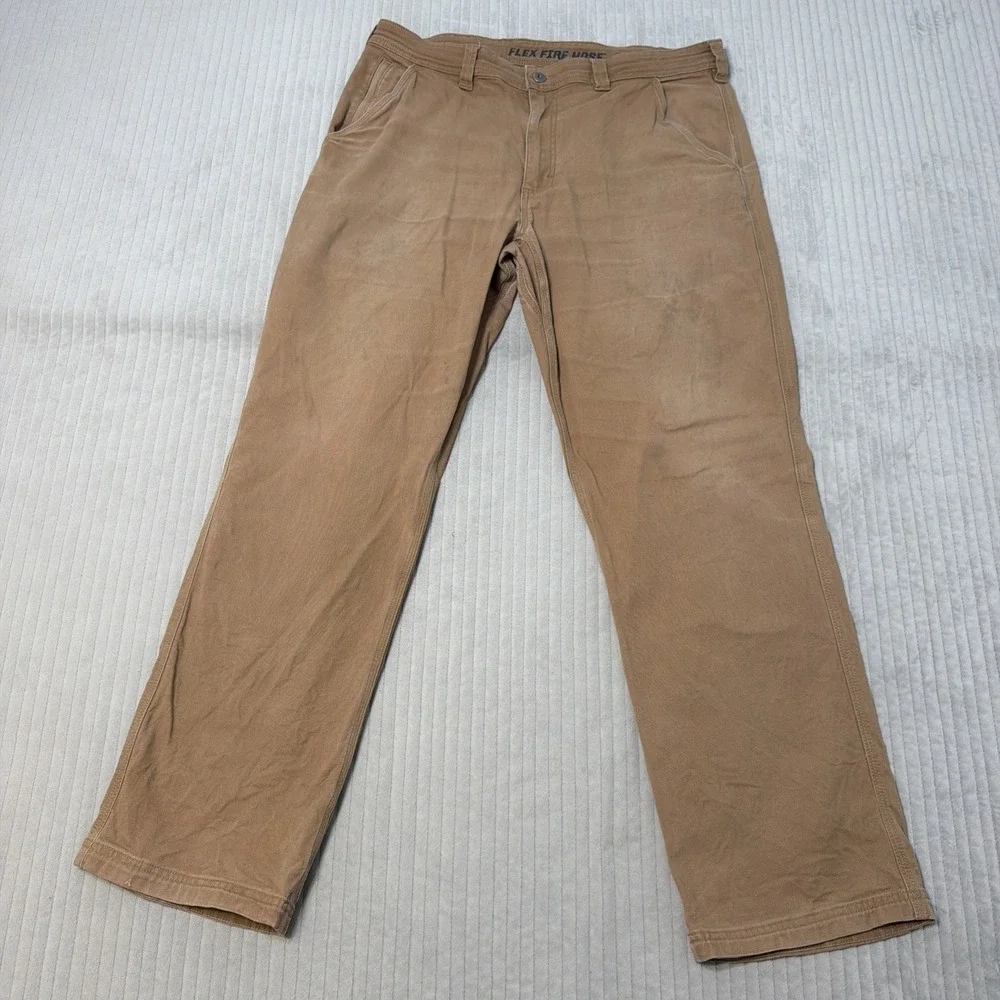 Duluth Trading Flex Fire Hose Cargo Canvas Pants Khaki Outdoor Work Mens 36X31